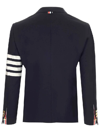 Shop Thom Browne 4 Bar Anchor Motif Embossed Buttoned Blazer In Blue