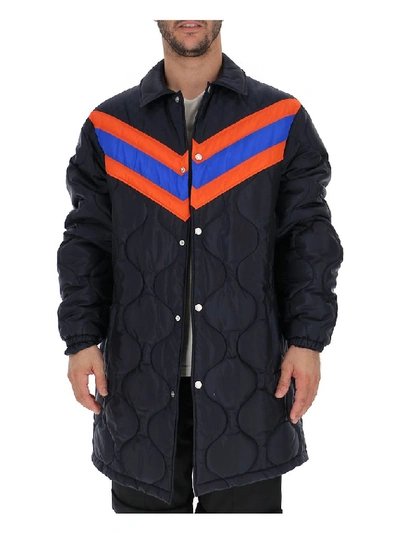 Shop Gucci Chevron Padded Jacket In Blue
