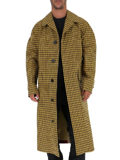Shop Burberry Belted Checked Coat In Yellow