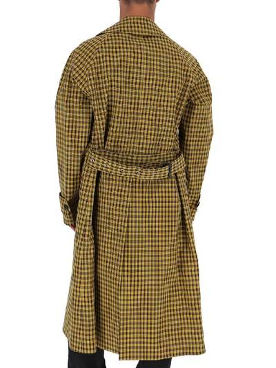 Shop Burberry Belted Checked Coat In Yellow