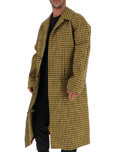 Shop Burberry Belted Checked Coat In Yellow