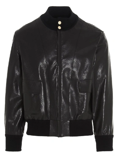 Shop Gucci Leather Bomber Jacket In Black