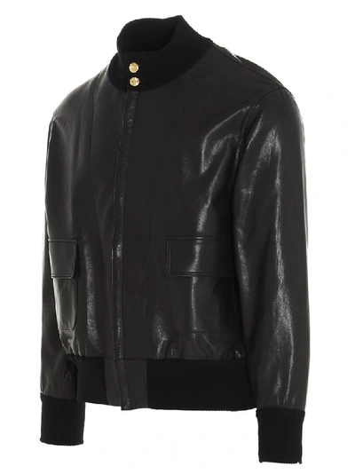 Shop Gucci Leather Bomber Jacket In Black