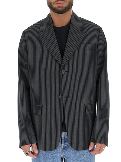 Shop Prada Oversize Pinstriped Blazer In Grey