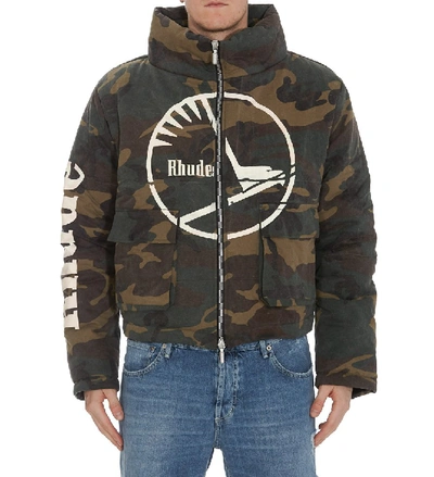 Shop Rhude Camouflage Print Puffer Jacket In Green