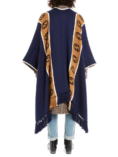 Shop Gucci Logo Band Fringed Hem Poncho In Multi