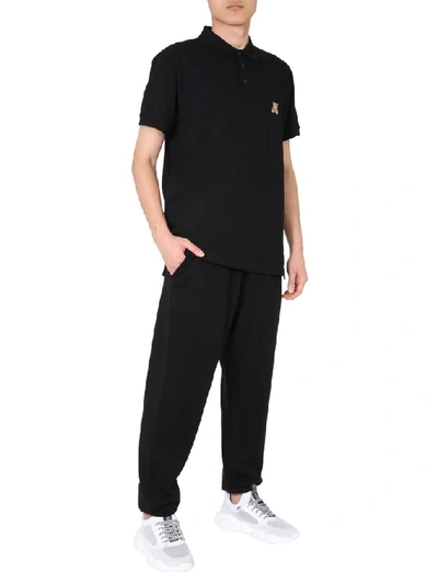 Shop Moschino Teddy Motif Polo Shirt In Black