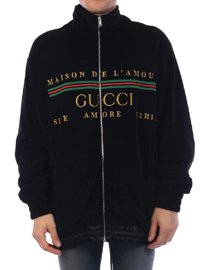 Shop Gucci Oversize Embroidered Chenille Jacket In Black