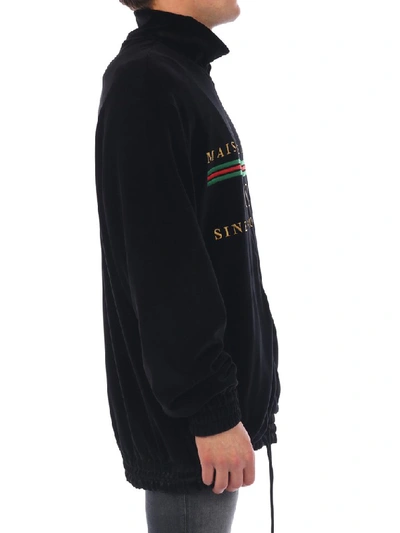 Shop Gucci Oversize Embroidered Chenille Jacket In Black