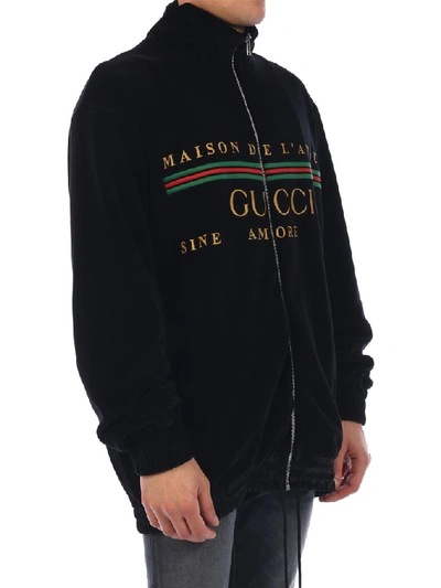 Shop Gucci Oversize Embroidered Chenille Jacket In Black