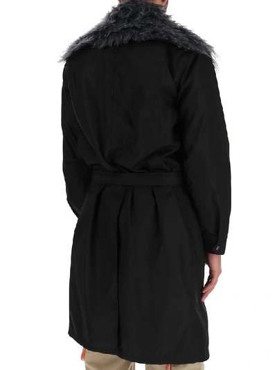 Shop Prada Fur Trim Belted Coat In Black