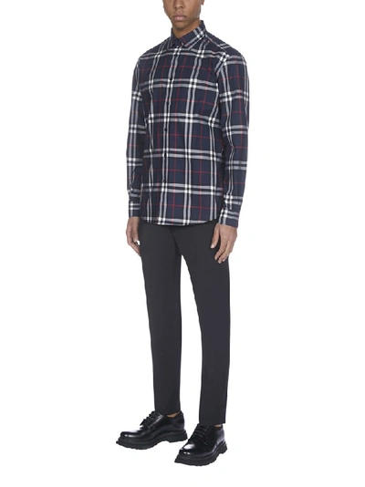 Shop Burberry Checked Shirt In Blue