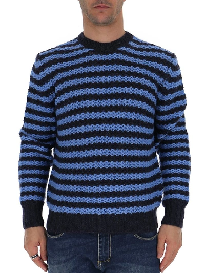 Shop Prada Striped Knitted Sweater In Blue