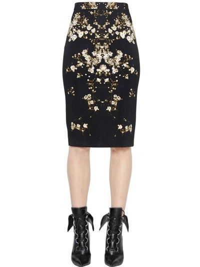 Shop Givenchy Floral Printed Cady Pencil Skirt, Black