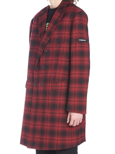 Shop Balenciaga Washed Double Breasted Coat In Red