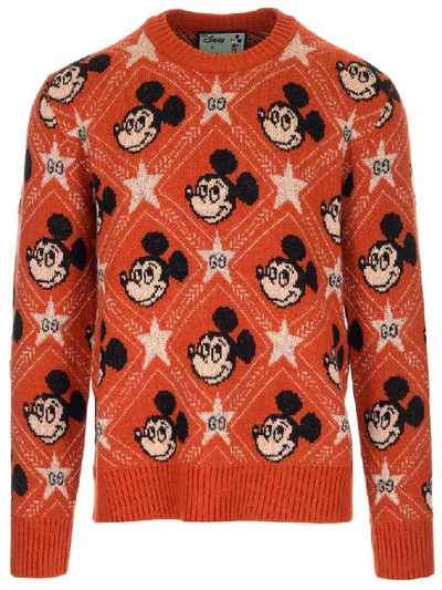 Shop Gucci X Disney Gg Mickey Mouse Jumper In Orange