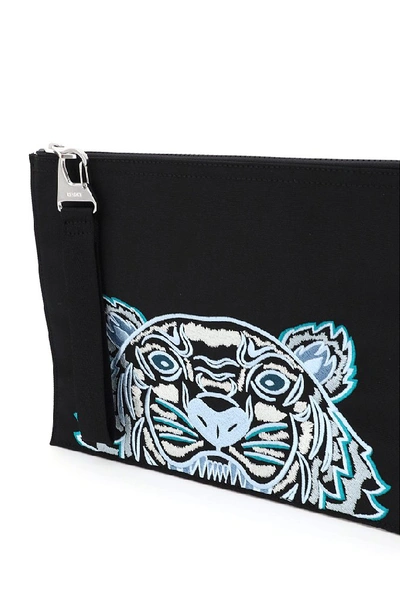 Shop Kenzo Tiger Embroidered Pouch In Black