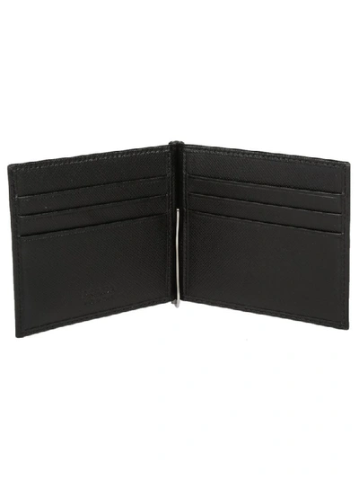 Shop Prada Textured Leather Clip Wallet In Nero