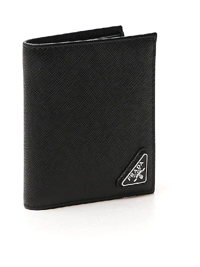 Shop Prada Triangle Logo Bifold Wallet In Black