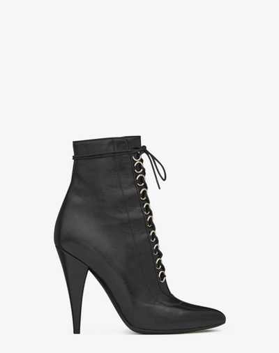 Saint Laurent Fetish 105 Lace-up Ankle Boot In Black Shiny Leather