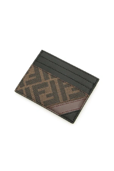 Shop Fendi Ff Panelled Cardholder In Brown