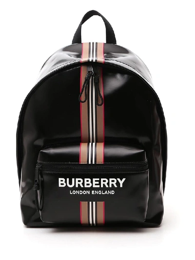 Shop Burberry Logo Icon Stripe Print Backpack In Black