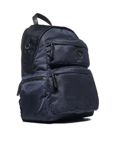 Shop Prada Logo Backpack In Blue