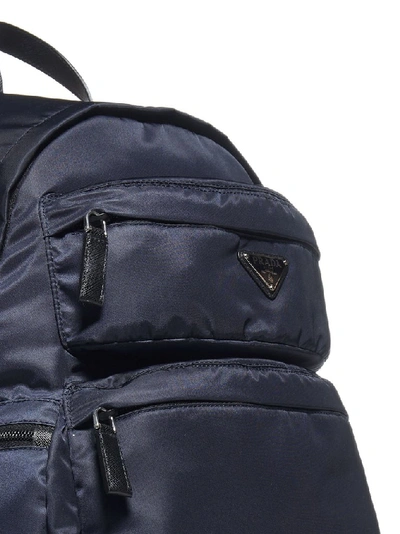 Shop Prada Logo Backpack In Blue