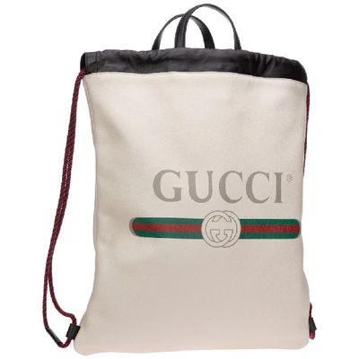 Shop Gucci Logo Print Medium Drawstring Backpack In White