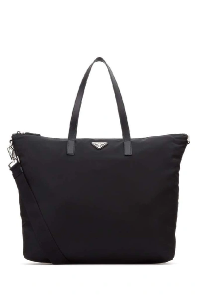 Shop Prada Logo Plaque Tote In Black