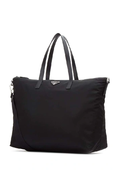 Shop Prada Logo Plaque Tote In Black