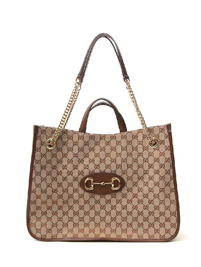 Shop Gucci Horsebit Tote Bag In Beige