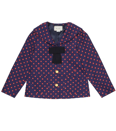 Shop Gucci Polka-dot Stretch-cotton Jacket In Blue