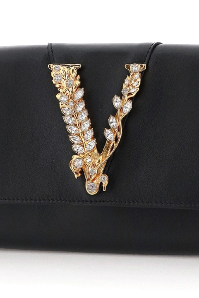 Shop Versace Virtus Embellished Chain Clutch Bag In Black