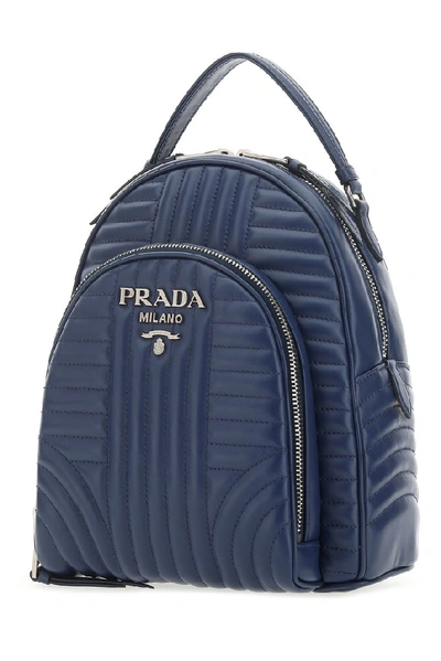 Shop Prada Logo Plaque Quilted Backpack In Blue