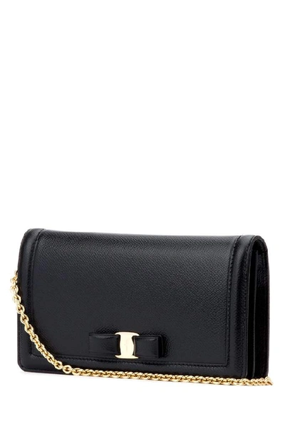 Shop Ferragamo Salvatore  Vara Bow Clutch Bag In Black