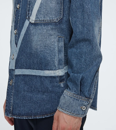 Shop Valentino Vltn Denim Distressed Overshirt In Blue