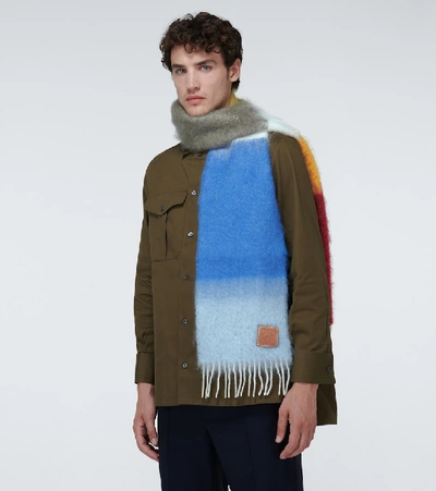 Shop Loewe Mohair-blend Striped Scarf In Multicoloured