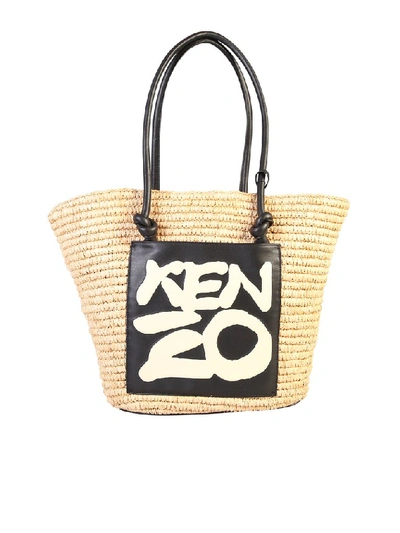Shop Kenzo Logo Print Tote Bag In Beige