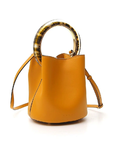 Shop Marni Pannier Top Handle Bucket Bag In Yellow