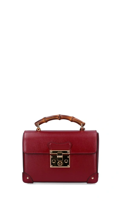 Shop Gucci Padlock Small Bamboo Shoulder Bag In Red