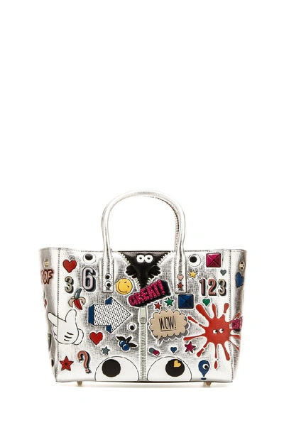 Shop Anya Hindmarch All Over Embroidered Stickers Shopping Bag In Multi