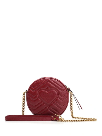 Shop Gucci Gg Marmont Mini Round Shoulder Bag In Red