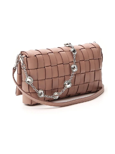 Shop Miu Miu Woven Crystal Embellished Shoulder Bag In Pink
