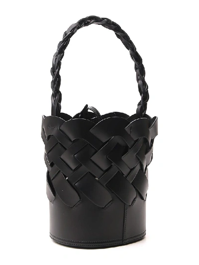 Shop Prada Woven Bucket Bag In Black