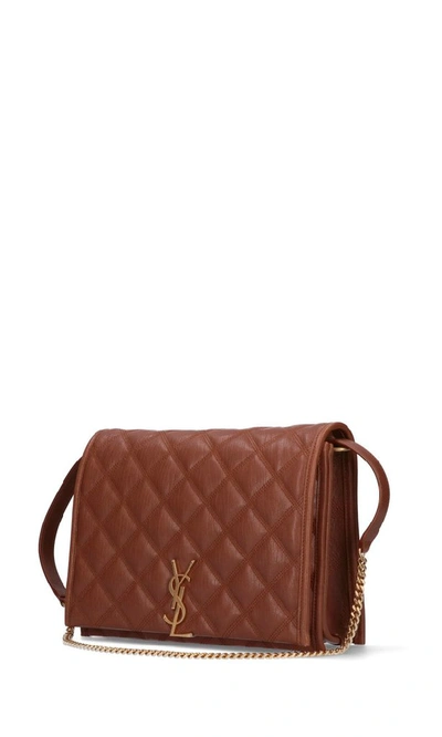 Shop Saint Laurent Becky Chain Shoulder Bag In Brown