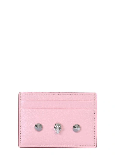 Shop Alexander Mcqueen Skull Studded Cardholder In Pink