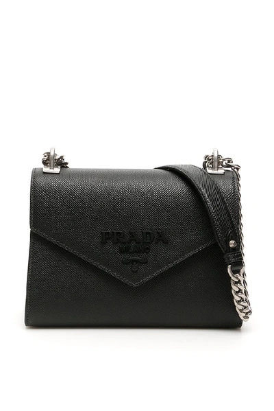 Shop Prada Logo Plaque Envelope Shoulder Bag In Black