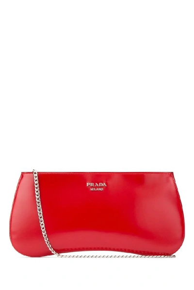Shop Prada Brushed Chain Strap Clutch Bag In Red