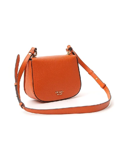 Shop Prada Lock Detail Shoulder Bag In Orange